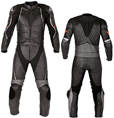 MATACORE Motorcycle New Black Two piece Leather Track Racing Suit CE Approved Protection (X-LARGE)