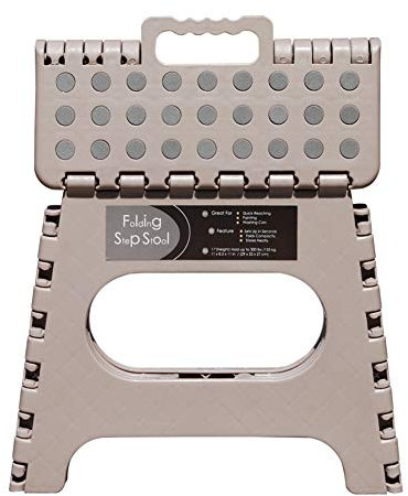 Non-Slip Folding Step Stool, Sturdy Safe Enough - Holds up to 300 Lb - 11 inch Footstool for Adults or Kids, Folding Ladder Storage/Opens Easy, for Kitchen,Toilet,Camping (Light Tan, 11'')