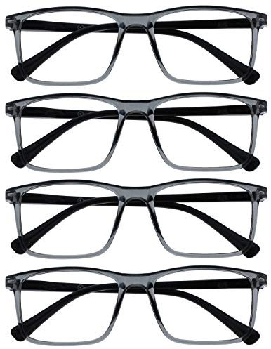 OPULIZE Ink Fernbrille 4er Pack Kurzsichtigkeit Groß Rechteckig Rahmen Federscharniere Kratzfest Grau Herren Damen MMMM4-7 -1.50