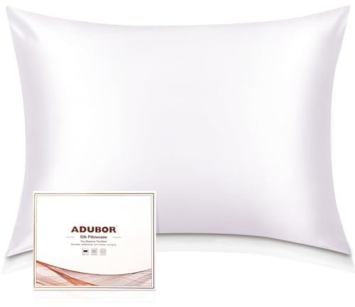 Adubor 100% Silk Pillowcase, Silk Pillow Cases for Hair and Skin with Hidden Zipper, Both Side 23 Momme, 900 Thread Count, 20x30inch, 1Pack, White