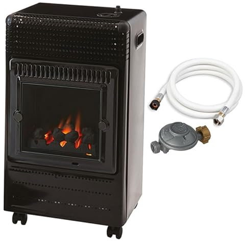 FAVEX - Chauffage d'appoint à gaz Ektor Fire - Prêt à l'emploi livré avec tuyau et détendeur - Intérieur - Infra Bleu effet feu de cheminée - 3 Puissances de Chauffe -jusqu'à 35 m² - Noir