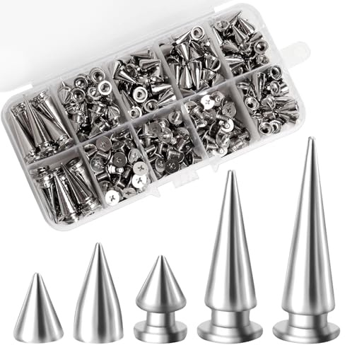 HAPY SHOP 200 rivetti conici in lega di zinco argento per fai da te in pelle, abbigliamento, scarpe, accessori fai da te, decorazioni, varie dimensioni in scatola