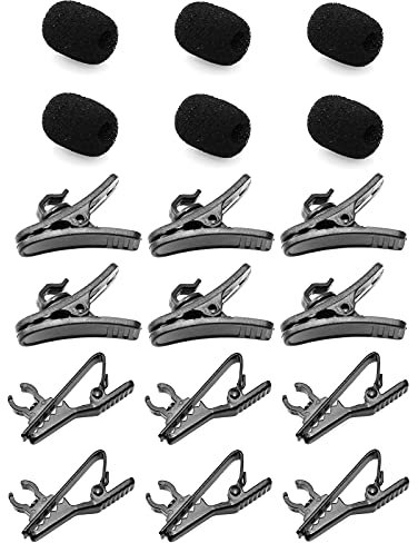 Lind Kitchen 6 Sets Lavalier Microphone Metal Tie Clips+ 22156mm Lapel Mic Windscreen Foam Covers + Lav Mic Plastic Wire Clips, Black