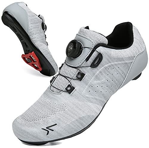 VNANV Fahrradschuhe Herren Damen Rennradschuhe MTB Schuhe Herren Damen rennradschuhe Herren rennrad Fahrradschuhe Look SPD SPD-SL Delta Lock Pedal Reitschuhe Spinning Schuhen(38,Grau)