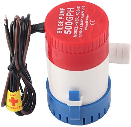 Akozon Bilgepumpe 12V Bilge Wasserflaschen Pump 3/4 Zoll Schlauchauslass 500GPH Elektrische Bilgenpumpe Halboffenes Laufrad für Boot Marine RV