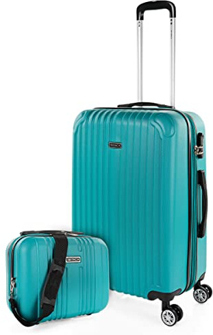 ITACA - Valigia Da Stiva Rigida Valigia Espandibile - Trolley Grande Con Ruote Con borsa da toilette, Valigia 23kg Per Viaggi, Trolley Da Stiva Resistente. Lucchetto a Combinazione, Verde menta