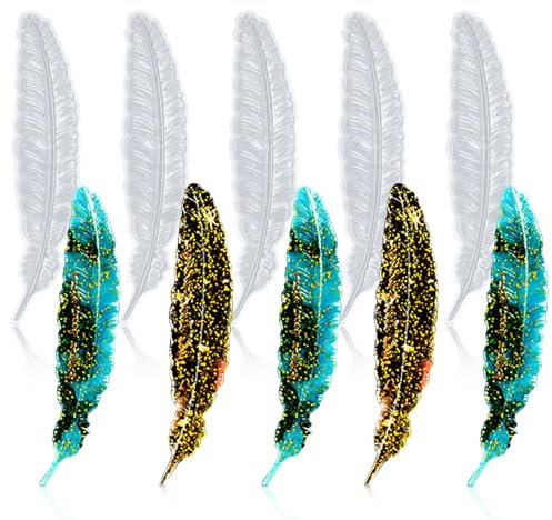 5 piezas Molde de fundición Creativo para Bricolaje, flexible moldes de silicona para marcapáginas de plumas, reutilizable molde de resina transparente para manualidades