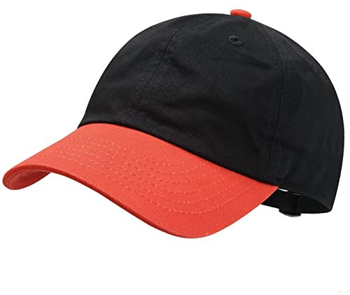 GADIEMKENSD Kids Plain Baseball Cap Unconstructed Fitted Toddler Sun Hat Washed Cotton Kids Baseball Hat Beach Camping Golf Travel for Boys Girls 7-12 Years Black/Spicy Orange