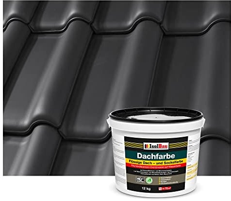 Isolbau Dachfarbe - 12 kg RAL Farbe Fassadenfarbe Nano Dachlack Sockelfarbe Wetterfest - Lösemittelfrei, Wasserdicht, UV-beständig - Schwarz