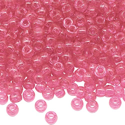 Auvoau Lot de 1 000 perles poney en plastique pailleté pour colliers, tresses, porte-clés, fabrication de bijoux - Rose pailleté - 9 mm