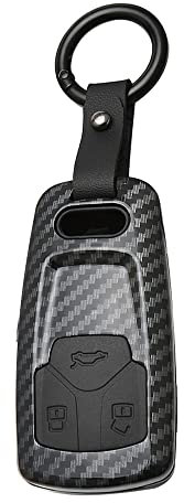 KUNIO Auto Schlüsselhülle Passt für Audi A4 B9 A5 A6L A6 S4 S5 S7 8W Q7 4M Q5 TT TTS RS Quattro S-line ABS Schutzhülle Schlüsselanhänger Schlüsselcover Schlüsselbund Kohlefaser Schwarz