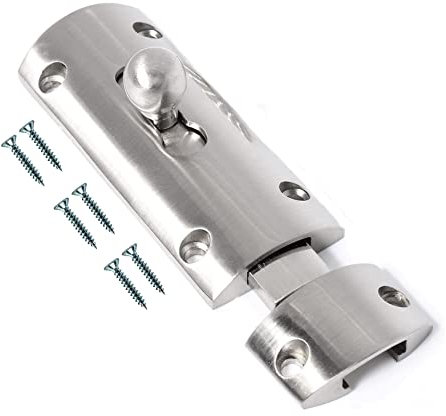 TERF® 100mm Brushed Nickel Modern Door Bolt Latch 100mm [4''] Surface Mounted Sliding Durable Door Gate Lock Catch Bolts with Fixing Use for Securing Internal External Doors and multi Use - Pack of 1