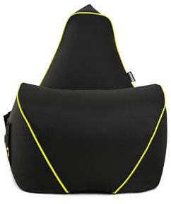 BuBiBag Gaming Sitzsack zum Zocken mit Anschluss zum Laden & Taschen, Halterung, Game Sessel für Kinder und Erwachsene, Beanbag Indoor und Outdoor - Flashbag (Anthrazit/Neongelb)