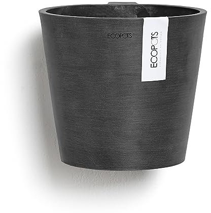 Ecopots Blumentopf Amsterdam mit Wandbefestigung Dunkel Grau - Durchmesser Ø 20 cm rund klein - Pflanzentopf aus Recycling Kunststoff - hängender Übertopf Wall modern für Indoor und Outdoor
