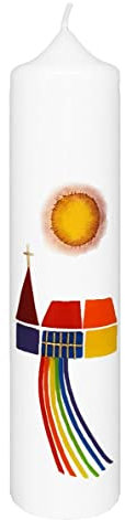 Wiedemann Kerzen Kommunionskerze Kirche-Regenbogen-Sonne 265 x Ø 60 mm mit individueller Namensverzierung aus Wachsbuchstaben