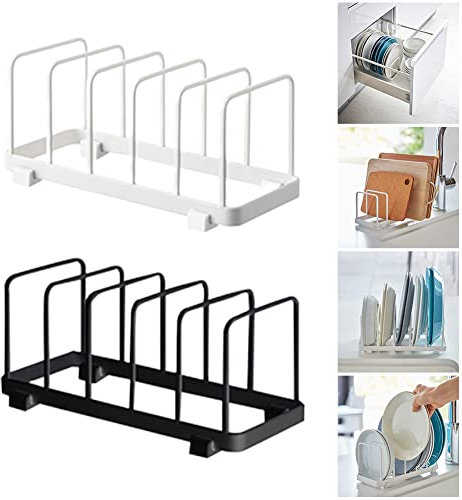Estante organizador para tapas de ollas, estante para tapas de sartén, organizador de tabla de cortar, soporte para utensilios de cocina(negro)