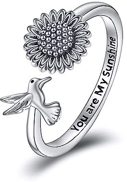 YFN Sonnenblume Kolibri Ring Sterling Silber Vintage Einstellbare Sonnenblume Ring Schmuck Geschenke für Damen