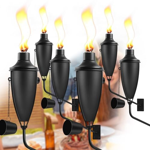ZSPENG 6 Pack Wall Mounted Citronella Torches,22 Oz Garden Torches for Outside, Easy to Set Up and Refill Metal Torch, Flame Light Torch for Indoor or Outdoor Decor.