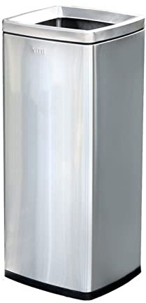 PEVSCO Poubelle Extérieure Poubelle en Acier Inoxydable Brossé, 30L/7.9 Gallon Poubelle Intérieure Extérieure Poubelle Ouverte Conteneur à Déchets Commercial en Acier Inoxydable, Argent Bac à Ordures