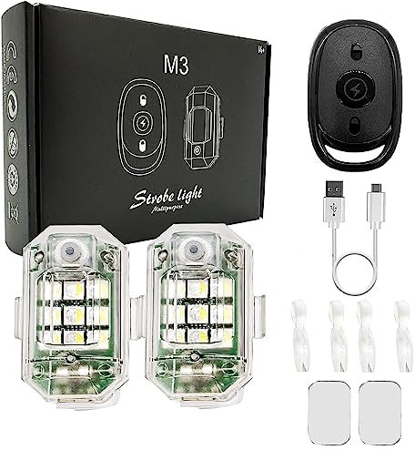 BSOMAM 2PCS Wireless LED Strobe Light,USB Rechargeable High Brightness Wireless Remote Control Anti-Collision Strobe Lights,Waterproof Car Emergency Strobe Warning Light for Motorcycle,Car,Bike,Drone