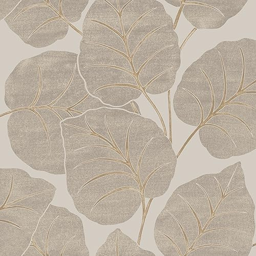 Vliestapete Muster Blätter Used-Look Grau Beige Gold Metallic A63501