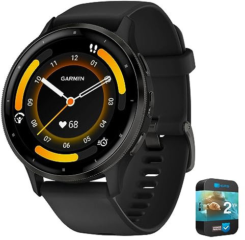 Garmin 010-02784-01 Venu 3 Health and Fitness GPS Smartwatch lunetta in acciaio con cassa nera 45 mm | Modello partner ufficiale USA | Pacchetto con 2 anni di protezione avanzata CPS
