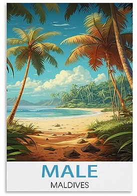 KmoNo Malediven Vintage-Reiseposter, 20 x 30 cm, Poster, Dekoration, Gemälde, Leinwand, Wandkunst, Wohnzimmer, Schlafzimmer