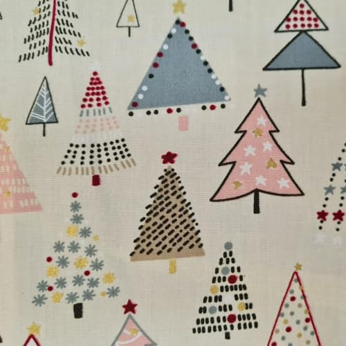 Stoff Meterware Weihnachten 0,5 m Olle ecru Tannenbaum Winterwald Weihnachtsstoff Weihnachtstoff wiederverwendbares Geschenkpapier nachhaltig