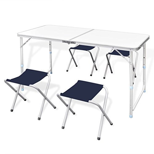 Homgoday Klappbarer Campingtisch Set mit 4 Hockern höhenverstellbar 120x60cm