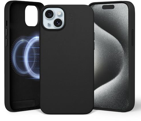 MOFT Magnetische Hülle für iPhone 15 Plus Kompatibel mit MagSafe, MOVAS Vegane Lederhülle, Weiches Berührungsgefühl, Farbbeständigkeit, Kratz- & Schmutzabweisend, Leicht zu Reinigen, Jet Black