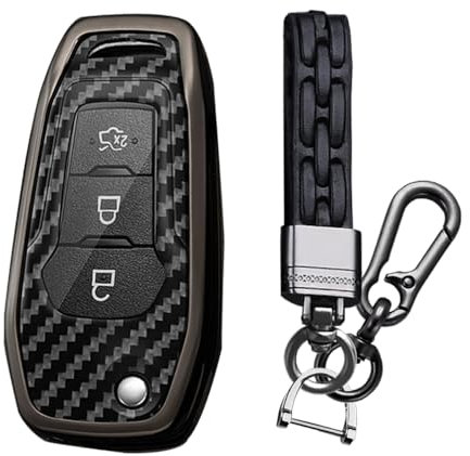 TECART Autoschlüssel Hülle Cover Passt für Ford Mondeo Ka Fiesta Focus Galaxy Mustang 5.0 GT Kuga Fusion Titanium S-MAX MK2 MK7 Explorer Metal Auto Schlüsselanhänger Etui 3 Taste Schwarz B