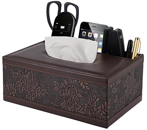 XNONE Taschentücher Box Rechteckig Vintage Kosmetiktücher PU Leder Tissue Box Organizer Taschentuchspender Halter mit Fernbedienung Aufbewahrungsbox,für Kommode Badezimmer Autos Büro Dekor