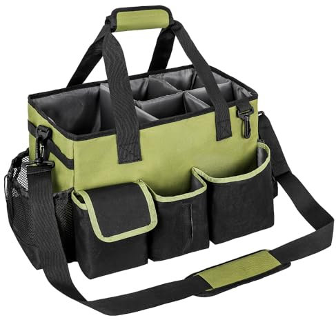 ZIOZERTT Cleaning Caddy,Large Cleaning Bags for Housekeepers,Cleaning Supplies Organizer with Handle,Green