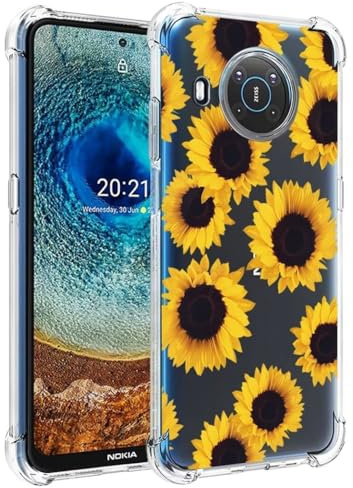 Jhxtech Handyhülle für Nokia X10/X20, Transparent, Stoßfest, Flexibel, TPU, Schutzhülle, Sonnenblume