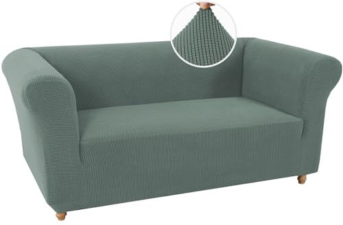 BXFUL Sofabezüge Stretch Couchbezüge Anti-Rutsch Sofa Schonbezug mit Armlehne Spandex Jacquard Sofa Überwürfe rutschfest Sofa Überzug Waschbare Sofabezug für Haustiere (2-Sitzer,Grau Grün)