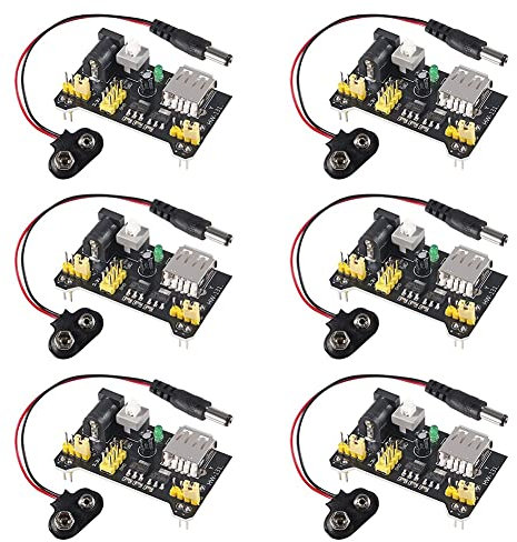 Peowuieu 6Pc MB102 3.3V/5V Solderless Breadboard Power Supply Module 9V Battery Clip Buckle T-Type Power Cable for Nano