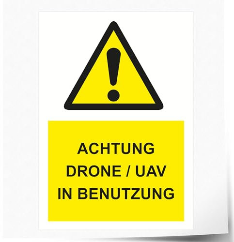 INDIGOS UG - Aluminium Composite Signs 3 mm - Safety - Warning - Drone/UAV in Use - 420 x 594 mm - Hotel, Company, Protection, Nursery, Doctor, Practice, Home