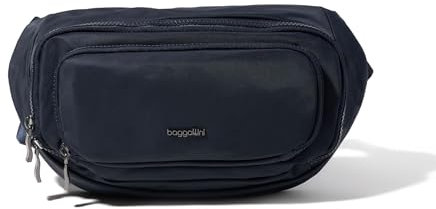 Baggallini Damen On The Go Große Gürteltasche Hüfttasche, Französischer marineblauer Twill, Einheitsgröße, Große Gürteltasche für unterwegs, Hüfttasche