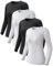 4 Pack Women Long Sleeve Running Top Rash Vest Compression Shirt Sport Gym Workout Tops Base Layer for Ladies Quick-Dry Black White Black White Medium