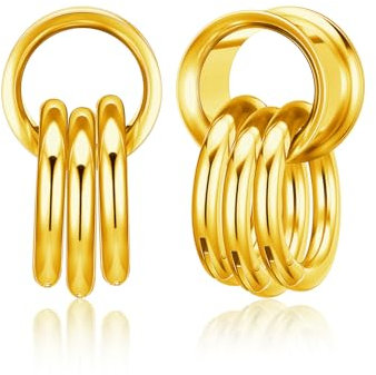 PiercingJak Ohr Flesh Tunnel 12mm Double Flared Plug mit Ringen Edelstahl Gewichte Ohrhänger für Gestreckte Expander Ohrpiercing Ohrplugs Punk Schmuck Damen Männer, 1Paar