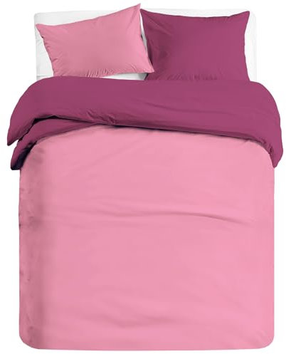 Banzaii Set Copripiumino Bicolor 100% Microfibra con Federa Double Face Una Piazza e Mezza 200x200 cm Rosa/Lavanda