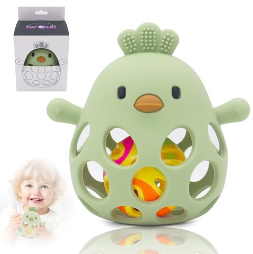 farout Montessori Beißring & Rassel für Babys - Sensorik Spielzeug ab 0 Monate, Zahnungshilfe & Greifball - Geschenk für Jungen & Mädchen