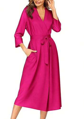 Ekouaer Robe de Chambre Femme Col en V Robe de Soirée de Mariage Sexy Vif Rose M