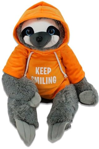 BEMIRO Faultier Kuscheltier mit orangenem Pulli Keep Smiling 70 cm