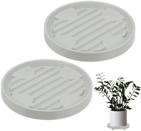 M METERXITY 2-Pack Plant Stand with Wheels, 25cm Round Plant Dolly with Hidden Rolling Casters for Indoor/Outdoor Flower Pot/Garden Planter, 360° Plant Pallet Trolley [110lbs, Beige]