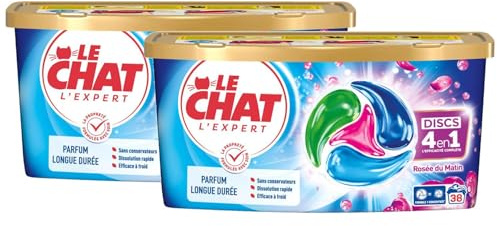 LE CHAT L'Expert - Discs 4en1 Parfum Rosée du matin - Lot de 2 boîtes de 38 capsules (76 capsules)