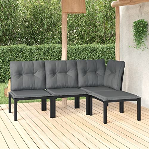 WEMYUFURN 4-TLG. Garten-Lounge-Set Schwarz und Grau Poly Rattan, Outdoor-Sitzgruppe, Terrassen-Lounge-Set, Garten-Couchgarnitur - Wetterbeständig, Komfortabel - für Terrasse, Garten und Balkon