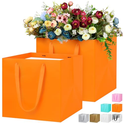 LVNRIDS 2 Stück Geschenktüte Groß, 11.8 inch Quadratische Geschenktüten Papiertüten, Geschenk Tüten für Hochzeit Brautjungfer Abschlussfeier Geburtstag Weihnachten orange