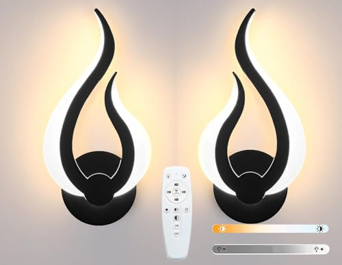 yovurond Wandlampe LED, Weiß Aluminum Modern LED Wandleuchte Innen Licht Up Down Wandlicht für Badezimmer, Wohnzimmer, Schlafzimmer, Flur (Schwarz mit Fernbedienung, 3 Farbmodi)