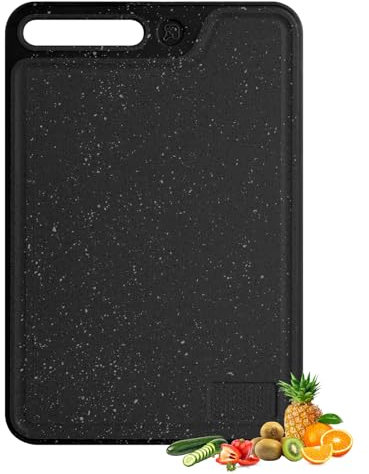 AiQInu Schneidebrett Kunststoff 37x25 cm, Rechteckig Cutting Board mit Griffe, Groß Frühstücksbretter BPA Frei, Rutschfest, Küche Schneidebretter Spülmaschinenfest, Schwarz